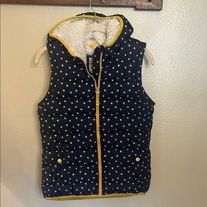 Mini Boden Navy Star Print Fellece Lined Quilted Puffer Vest w/ Hood 11-12